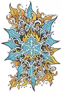 bright blue snowflake with flames coming off tattoo design idea