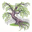 weeping willow tree with purple and green leaves blowing tattoo design idea