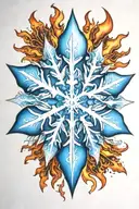 bright blue snowflake with flames coming off tattoo design idea