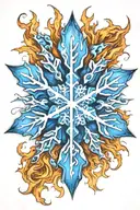 bright blue snowflake with flames coming off tattoo design idea