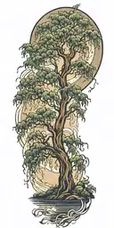 weeping Willow tree with lightning tattoo design idea