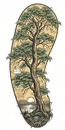 weeping Willow tree with lightning tattoo design idea