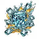 blue ice cube with bright flames coming off tattoo design idea
