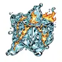 blue ice cube with bright flames coming off tattoo design idea
