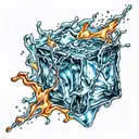 blue ice cube with bright flames coming off tattoo design idea