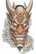 anime oni mask split in half tattoo design idea