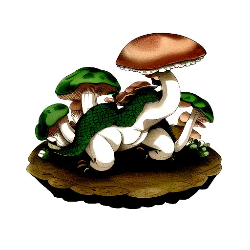 dragon with oyster mushroom scales tattoo design idea