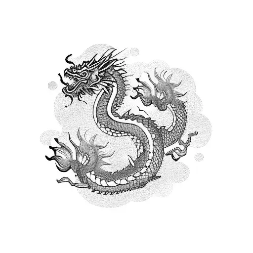 long chinese dragon with oyster mushroom scales tattoo design idea