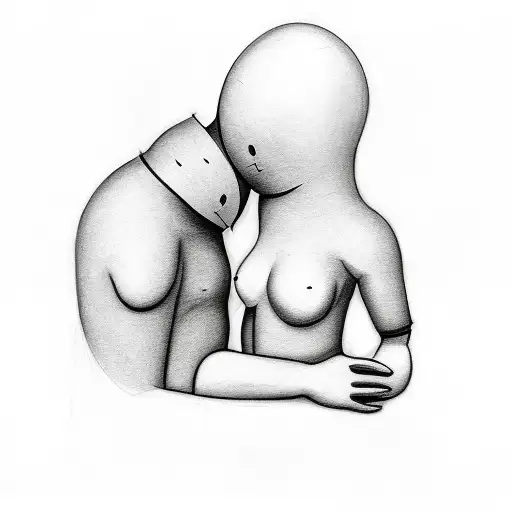 line drawing of 2 people cuddling from the back with no face, no hair, and no detail just the outline of two bodies tattoo design idea