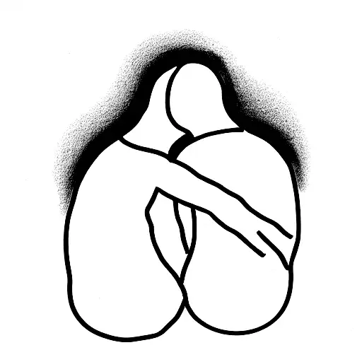 line drawing of 2 guys spooning with no face, no hair, and no detail just the outline of two bodies tattoo design idea