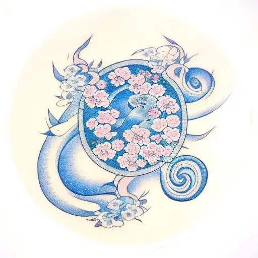 Japanese "Cherry Blossom With Zodiac Signs" Tattoo Idea BlackInk AI