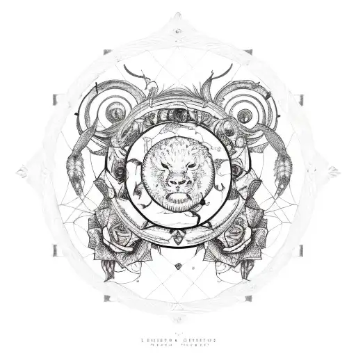 Dreamcatcher with zodiac sign leo and roses tattoo design idea