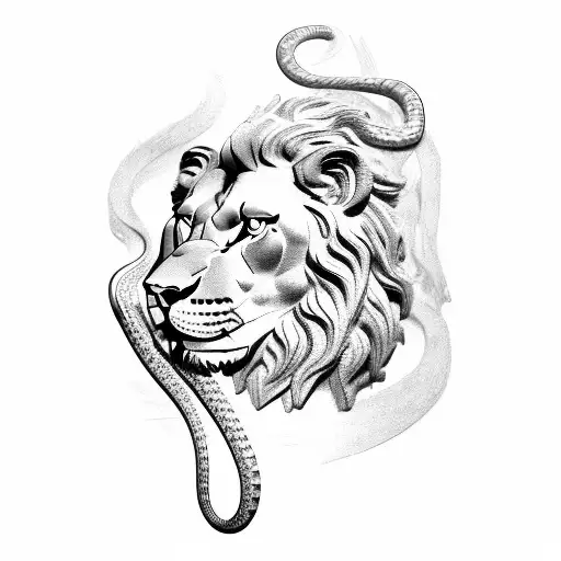 Roman Lion with snake tattoo design idea