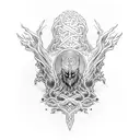 Ygdrasil with the nine World and the Raven of odin the nordic god. tattoo design idea