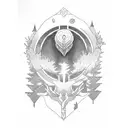 Ygdrasil with the nine World and the Raven of odin the nordic god. tattoo design idea