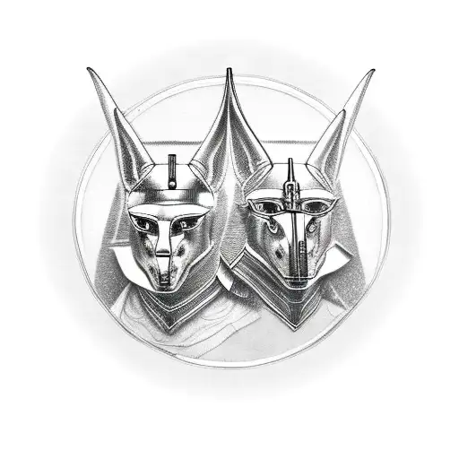 anubis and knight negotiating on round table tattoo design idea