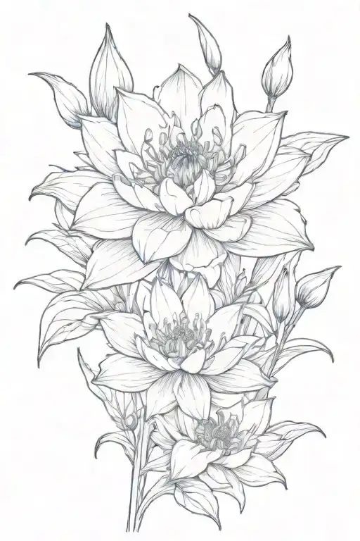 may lilly, water lilly, gladiolus and marigold flowers tattoo design idea