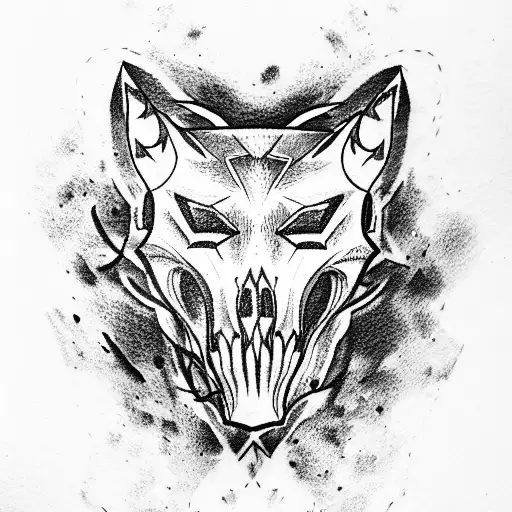 a wolf skull broken in half  tattoo design idea