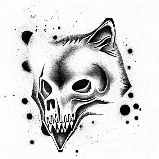 a wolf skull cracked in 3/4 view tattoo design idea