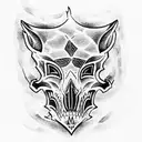 a wolf skull broken in half  tattoo design idea