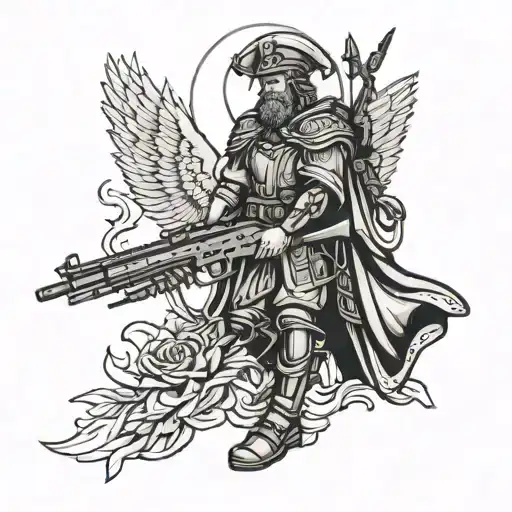 st Michael with sniper rifle tattoo design idea
