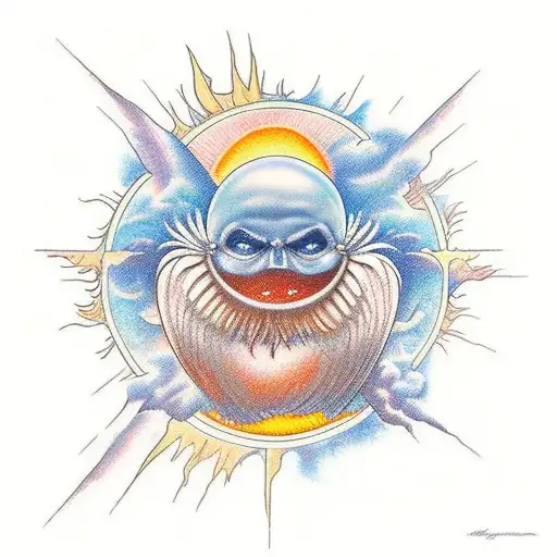 icarus falling smiling as his wax wings melts the sun shines bright behind him as he falls from the sky tattoo design idea