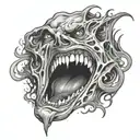 Screaming face emerging from under the skin opening tattoo design idea