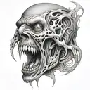 Screaming face emerging from under the skin opening tattoo design idea
