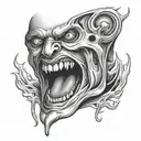Screaming face emerging from under the skin opening tattoo design idea