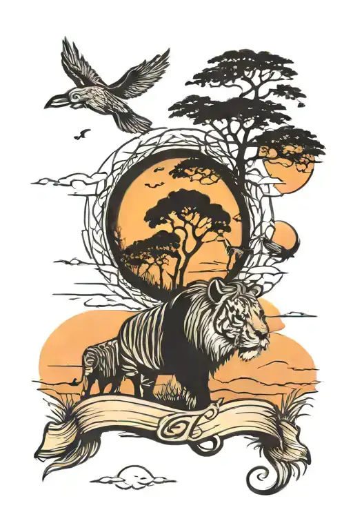 sunset sky, safari, child birthday tattoo design idea