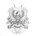 albanian double headed eagle with Skanderbeg and illyrian motives tattoo design idea