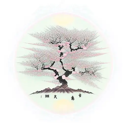 cherry blossom tree with love word in jopenesse tattoo design idea