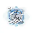 Design a traditional style tattoo featuring a Viking ship sailing through the fjords of Norway, with honor runes incorporated into the waves. tattoo design idea