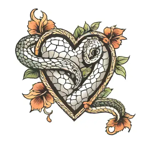 a snake coiled around a stone heart  tattoo design idea