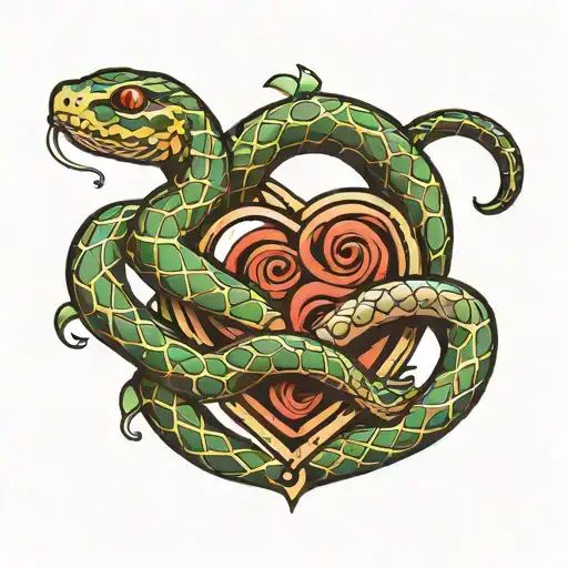 a snake coiled around a stone heart   tattoo design idea