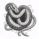 a coiled up snake laying dormant at the base of a cartoon stone heart   tattoo design idea