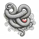 a coiled up snake laying dormant at the base of a cartoon stone heart   tattoo design idea