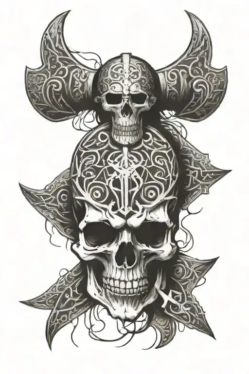 viking sleeve skull runes tattoo design idea