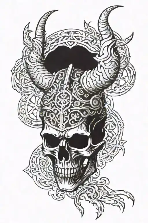 viking sleeve skull runes tattoo design idea