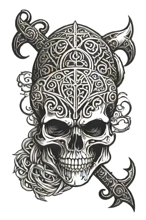viking sleeve skull runes tattoo design idea