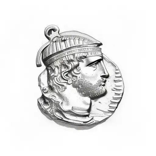 roman coin connected with roman roads outside tattoo design idea