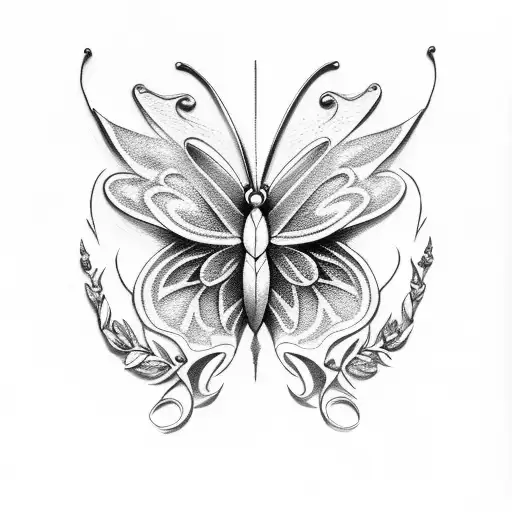 butterfly heart flower dagger tattoo design idea
