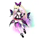 butterfly heart flower dagger tattoo design idea