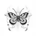butterfly heart flower dagger tattoo design idea