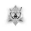 butterfly heart flower dagger tattoo design idea