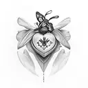 butterfly heart flower dagger tattoo design idea