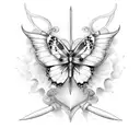 butterfly heart flower dagger tattoo design idea