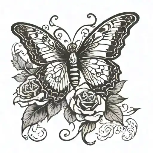 gothic butterfly and it's body is an intertwined rose tattoo design idea