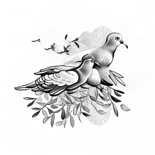 Olive Tree with Two Doves tattoo design idea
