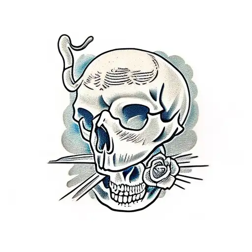Cats laying inside skull tattoo design idea